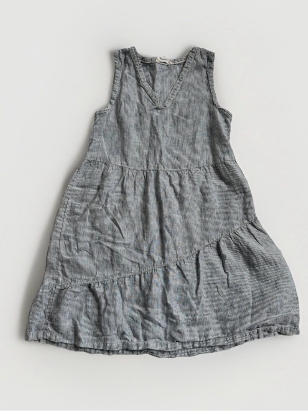 Lucky Brand 100% Linen Striped Tiered Shift Dress Nautical Coastal Grandma READ